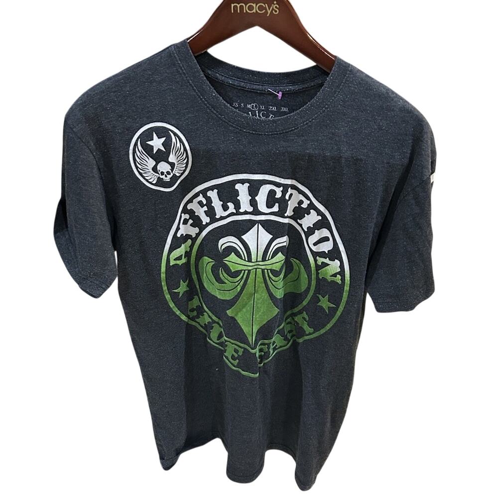 Affliction Black T-Shirt Size Sz L Green Live Fast Fluer De Lis TShirt